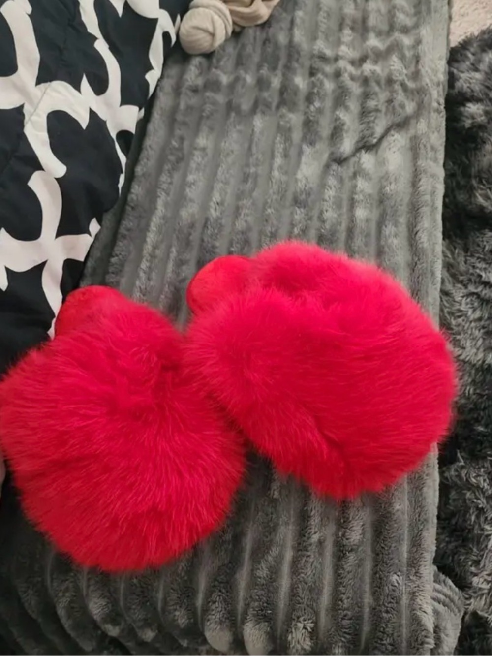 Faux Fur Red Slide Slippers - Women's Cozy Indoor Slides